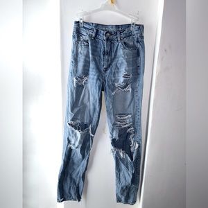 Distressed high rise jeans